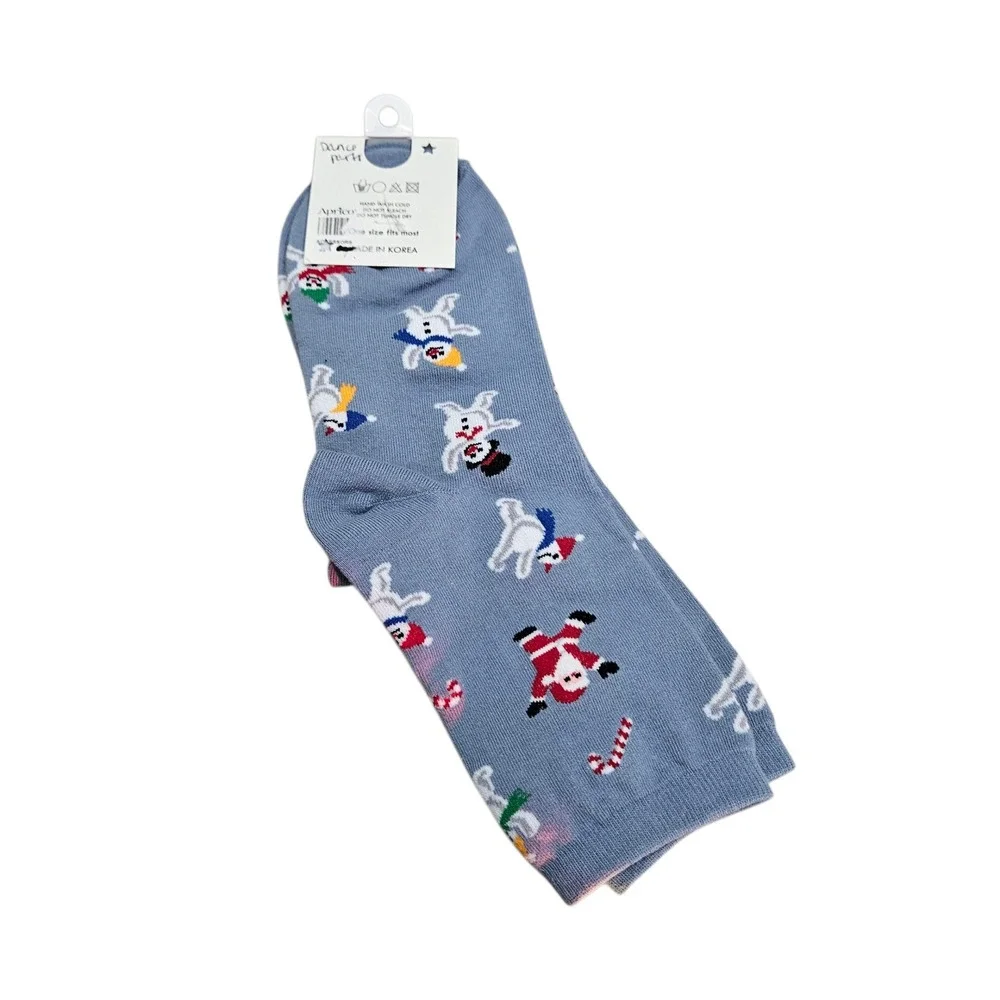 Bodlure Socks Women's Novelty Christmas Snowman Candy Cane Blue Holiday‎ Dance